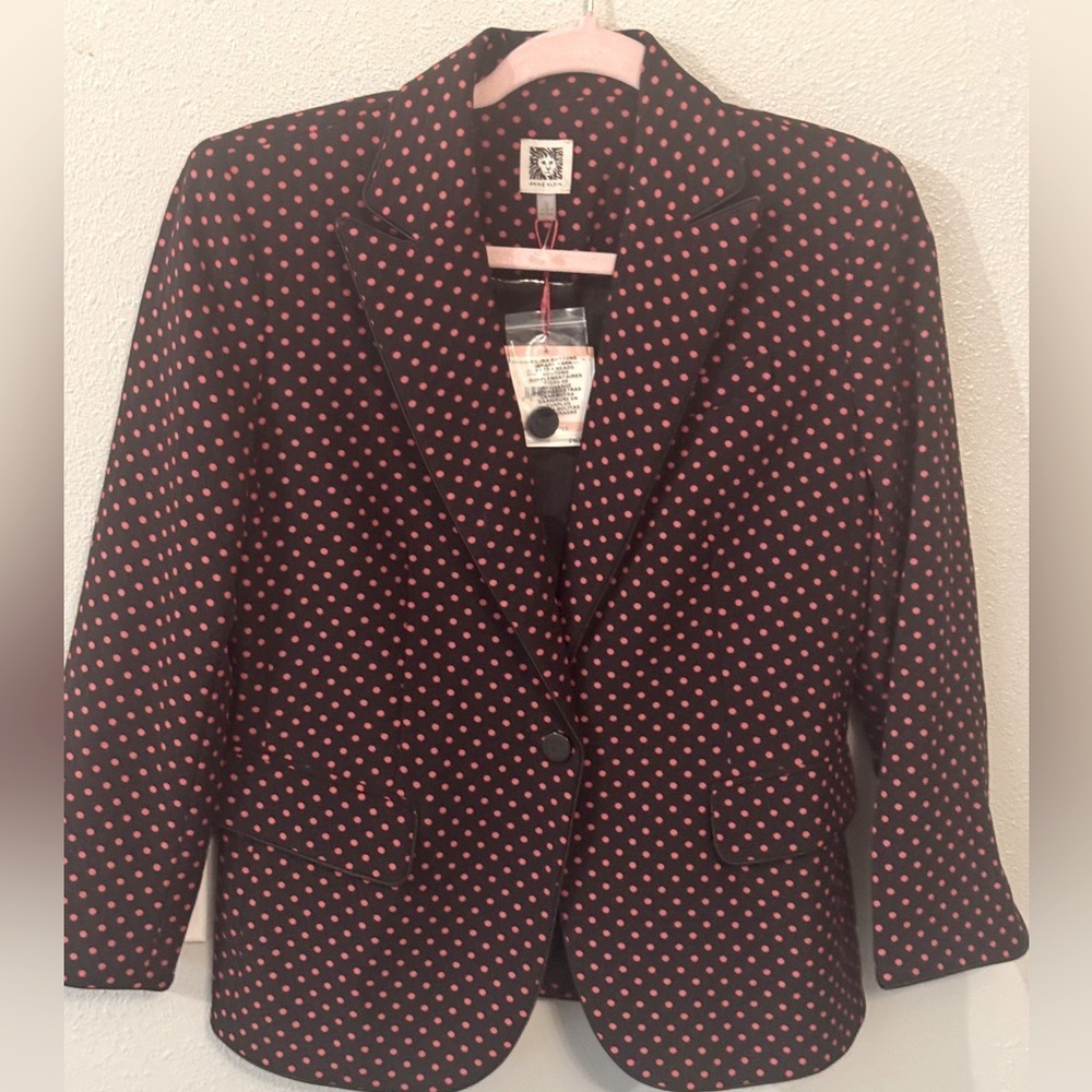 NWT Anne Klein red black classic business casual polka dot preppy Blazer jacket